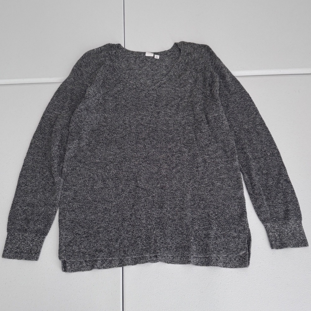 Gap Womens V-Neck Marl Knit Sweater Charcoal Gray Raglan Pullover Large gf